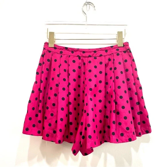 Forever 21 Hot Pink & Black Polka Dot High-Waisted Pleated Flared Pocket Shorts - Picture 6 of 11